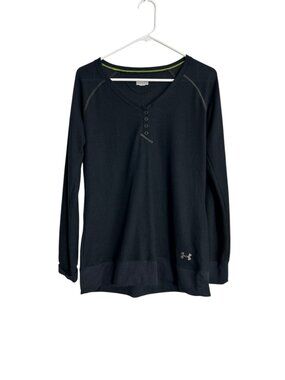 Under Armour Black Waffle Henley Womens Size Large All Season Gear Semifitted